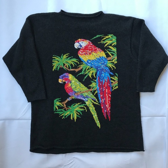 Sweaters - Vintage 80s 90s parrot sweater M tropical